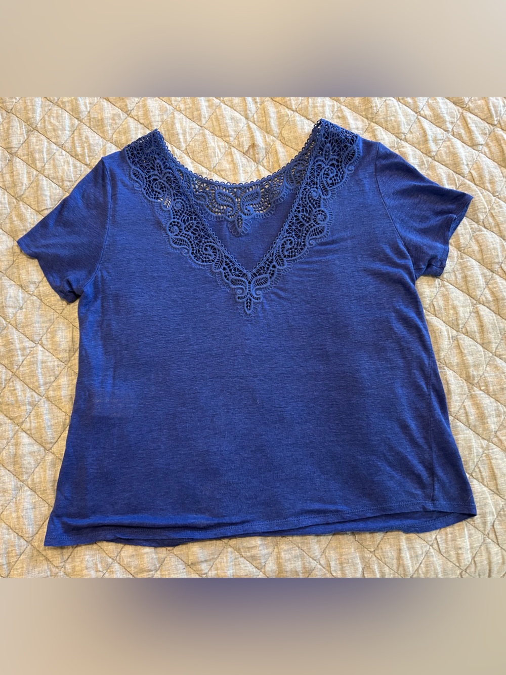 EUC Sézane Mina T shirt Bright Blue - Linen T, Reversible with Lace Trim 🇫🇷! - Picture 5 of 9